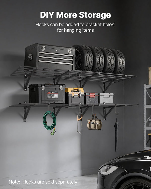 Heavy Duty Wall Mounted Garage Shelving – 2-Pack Steel Floating Shelf Rack