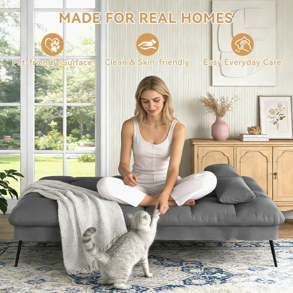 Convertible Futon Sofa Bed with Adjustable Backrest