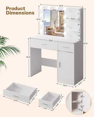 Makeup Vanity Desk with Hollywood Lights, Mirror & Storage
