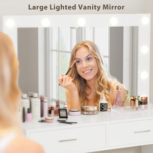 Lighted Makeup Vanity Desk Set with Storage Stool