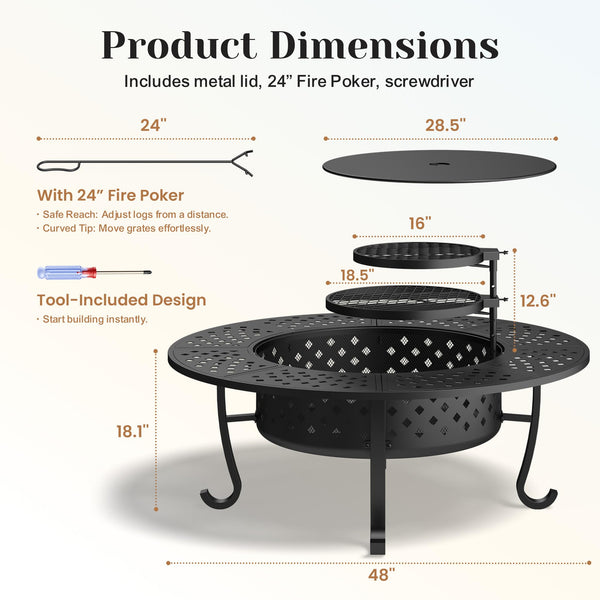 48-Inch Round Outdoor Wood-Burning Fire Pit