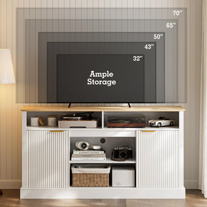 Mid-Century TV Stand with Fluted Door Cabinets