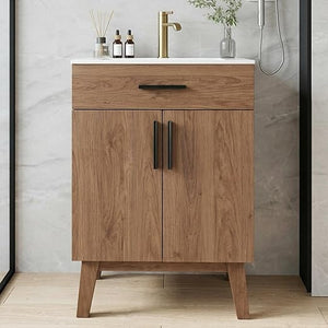 24-Inch Bathroom Vanity with Ceramic Sink & Soft-Close Cabinet