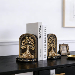 Tree of Life Bookends, Black Gold 2 Non-Skid Heavy Decorative Bookends for Shelves Or Bookcase, Elegant Bookends for Library Office Decor, Home Décor Gift