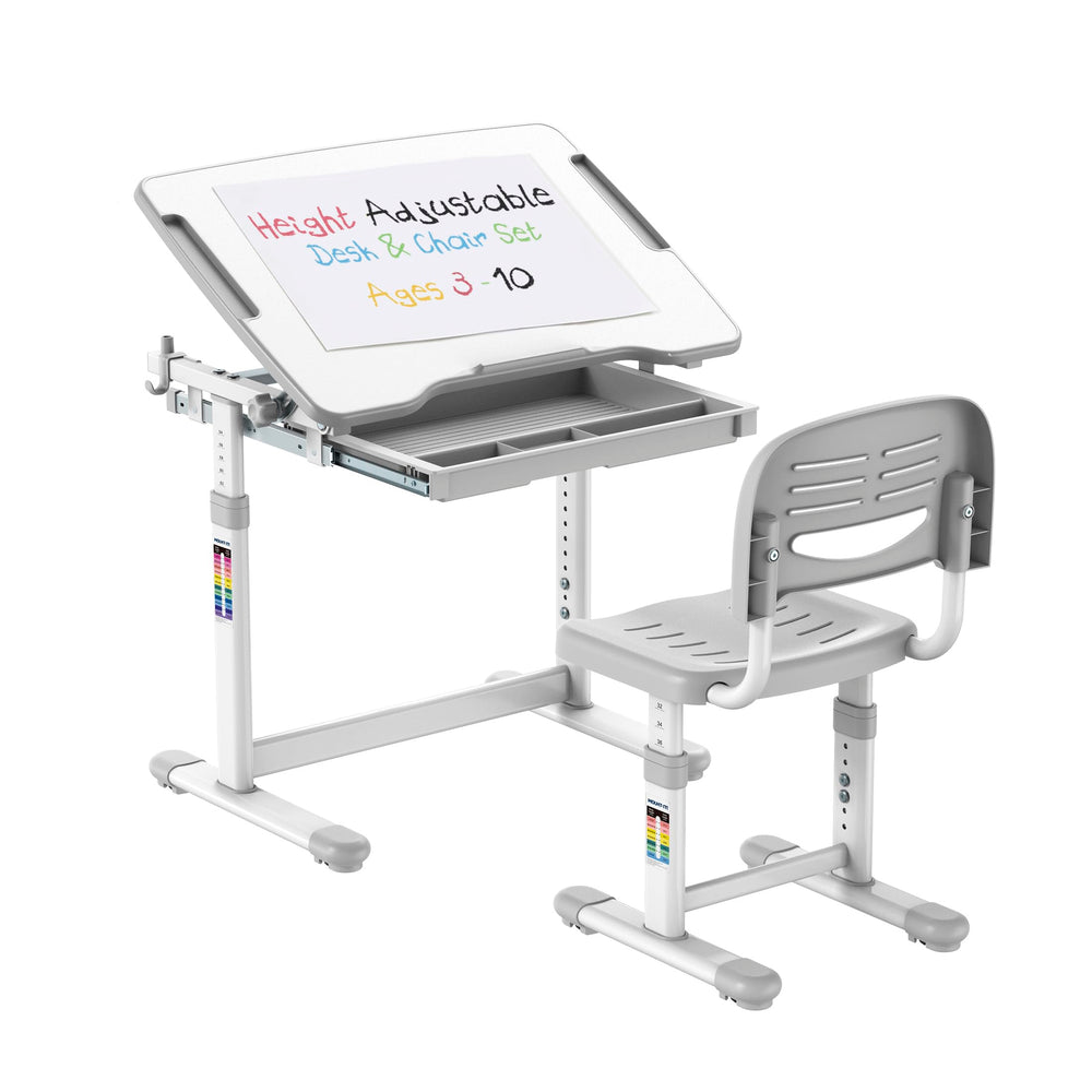 Kids Height-Adjustable Desk and Chair Set with Pencil Drawer