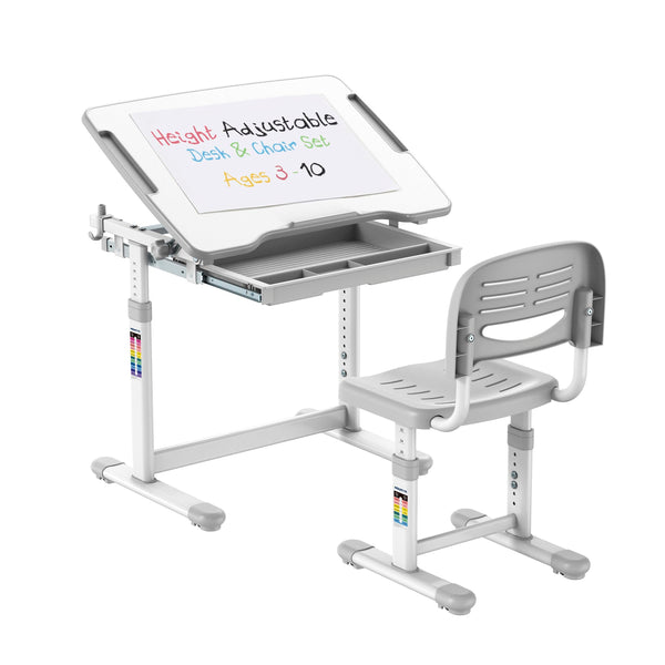 Kids Height-Adjustable Desk and Chair Set with Pencil Drawer