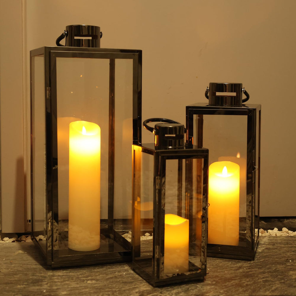 Stainless Steel Outdoor Indoor Candle Lanterns Set of 3