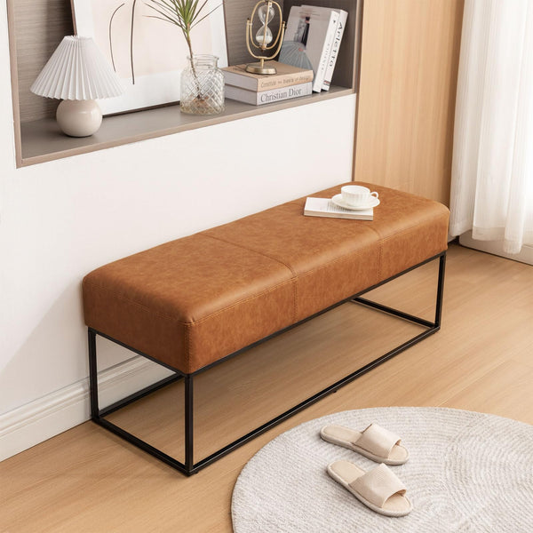 47" Faux Leather Entryway Bench with Metal Frame
