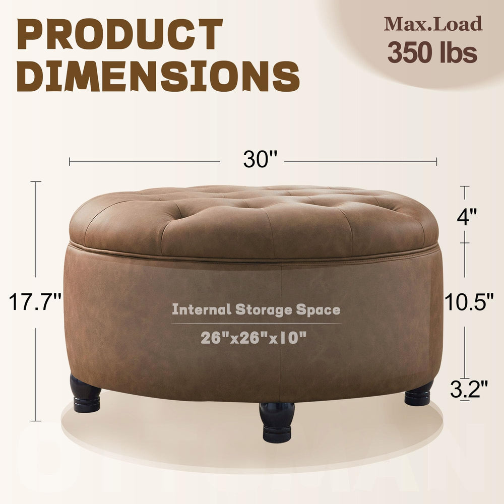Round Storage Ottoman with Removable Tufted Top