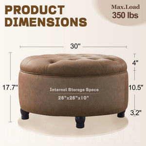 Round Storage Ottoman with Removable Tufted Top