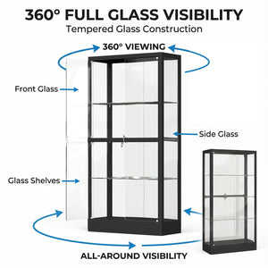 4-Tier Glass Display Cabinet with LED Lights & Lock