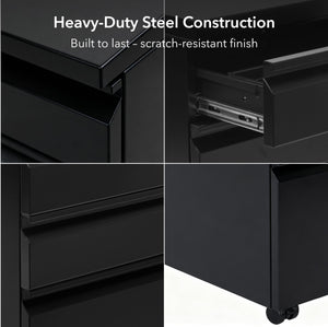 3-Drawer Rolling File Cabinet with Lock and Wheels