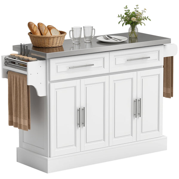 Rolling Kitchen Island Cart with Stainless Steel Top