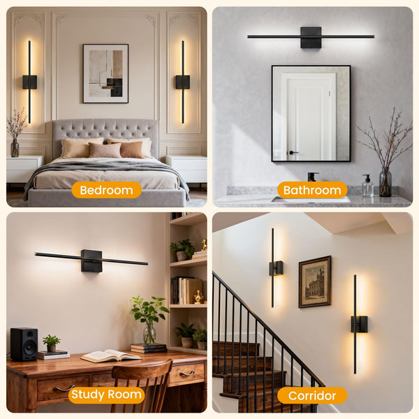 Hardwire Wall Sconce Set of 2 with Remote Control – 28 Inch, Dimmable, 100–240V