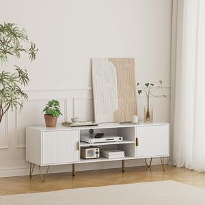 TV Stand for 55-65 Inch TV with Storage Cabinets and Gold Accents