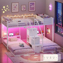 Triple Bunk Bed with Storage Staircase, RGB Lights & Charging Station – Twin Over Twin