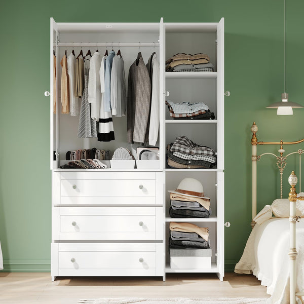 Armoire Wardrobe Closet with Mirror & Drawers – 71" 4-Door Bedroom Storage Cabinet