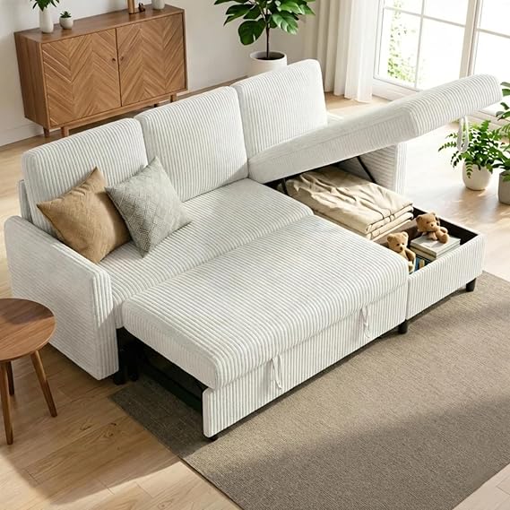 L-Shaped Sleeper Sectional Sofa with Storage Chaise