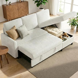 L-Shaped Sleeper Sectional Sofa with Storage Chaise
