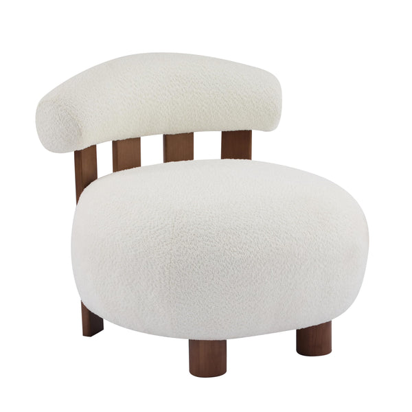 Armless Boucle Accent Chair with Solid Wood Frame