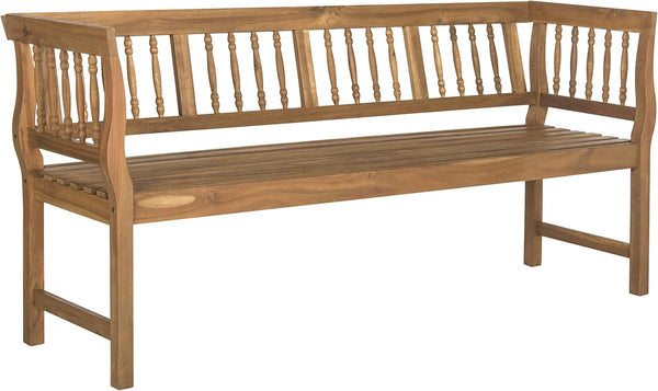 Acacia Wood Outdoor Bench with Spindle Back & Slatted Seat