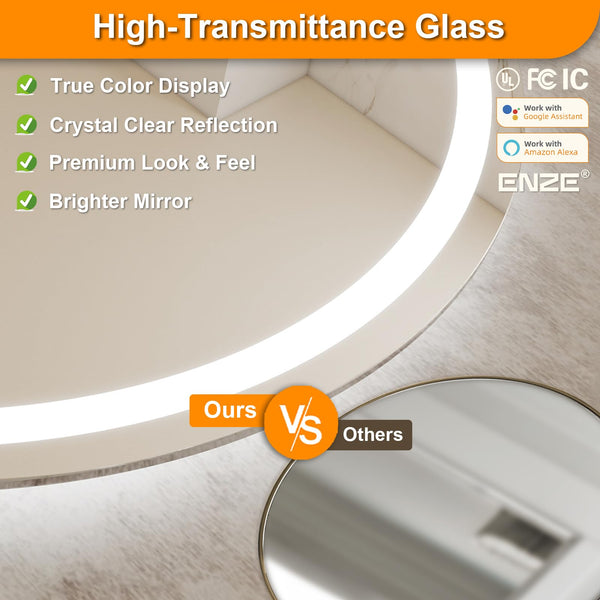Round Smart LED Bathroom Mirror with WiFi, Anti-Fog & Dimming