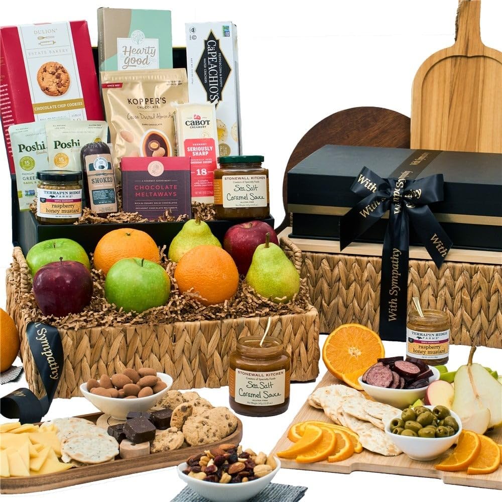 Sympathy Fruit & Gourmet Gift Basket – 21 Piece Set