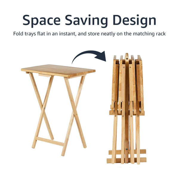 Foldable TV Dinner Tray Tables with Storage Rack, Set of 4