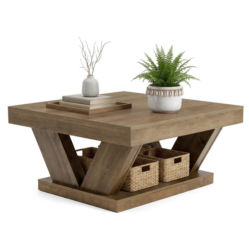 2-Tier Farmhouse Coffee Table with Storage Shelf