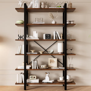 6-Tier Industrial Bookshelf with Metal Frame