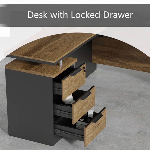 L-Shaped Executive Desk with Drawers & Power Outlet, 63"
