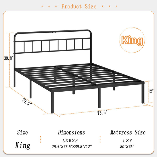 King Size Bed Frame with Minimalist Headboard