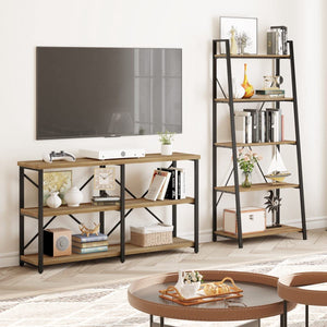 Industrial Console Table with Shelves – 55 Inch Vintage Oak