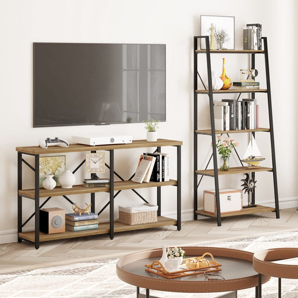 Industrial Console Table with Shelves – 55 Inch Vintage Oak