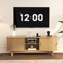 Mid Century Modern TV Stand with Sliding Doors and Power Outlet
