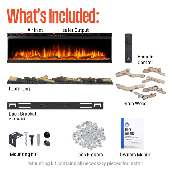 60" 3-Sided Electric Fireplace with Color-Changing Flames