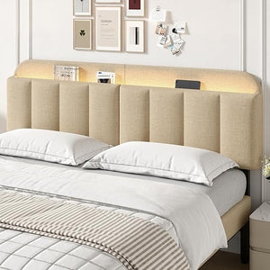 Upholstered Headboard with LED Lighting & Storage