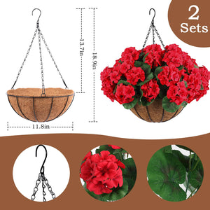Artificial Geranium Hanging Baskets with Silk Flowers – Set of 2