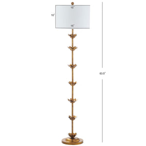 Antique Gold Iron Floor Lamp with Fabric Drum Shade