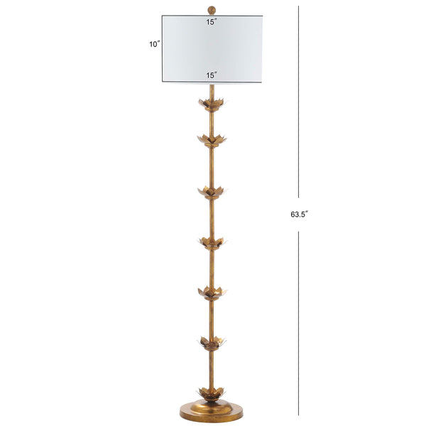 Antique Gold Iron Floor Lamp with Fabric Drum Shade