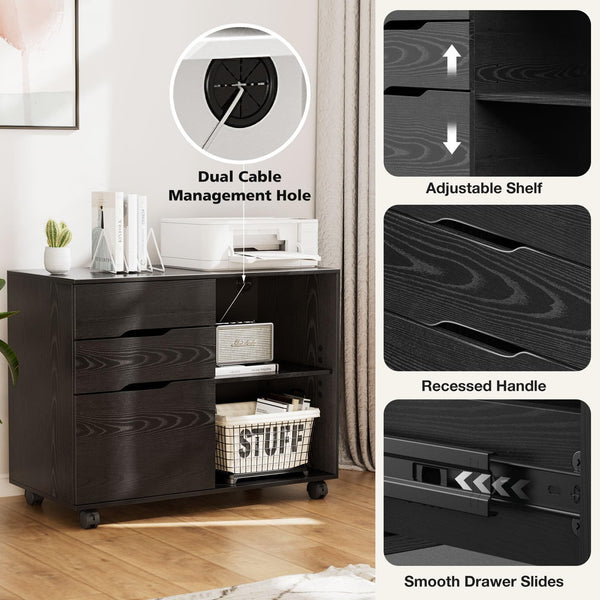 3-Drawer Lateral File Cabinet with Wheels