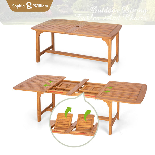 9-Piece Expandable Acacia Wood Patio Dining Set with 8 Chairs