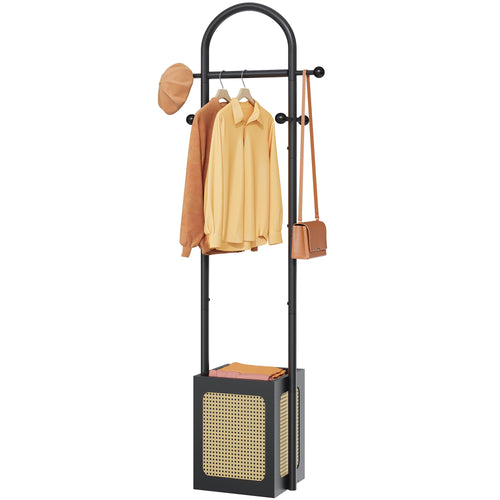 Coat Rack Stand with Rattan Design & Wooden Base
