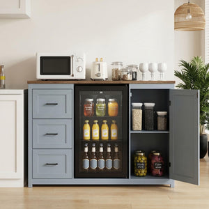Bar Cabinet with Fridge Space, 3 Drawers, Adjustable Shelves & Power Outlet