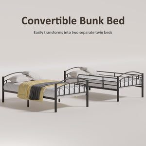Twin Over Twin Bunk Bed Frame with Ladder & Guardrails