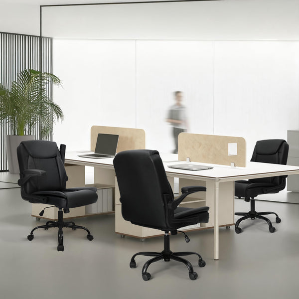 Ergonomic Mid-Back PU Leather Office Chair with Flip-Up Armrests