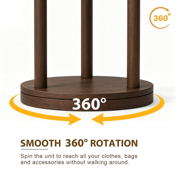 Rotary Wood Coat Rack with Shelves & Hooks