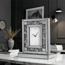 Mirrored Desk Clock with Crystal Accents & Roman Numerals