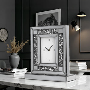 Mirrored Desk Clock with Crystal Accents & Roman Numerals