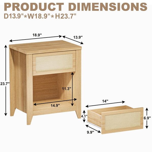 Boho Nightstands Set of 2 with Drawer and Storage Shelf